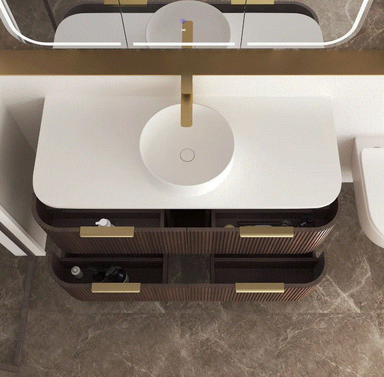 A Havana 1200mm Sable Walnut Fluted Wall Hung Fluted Curve Vanity