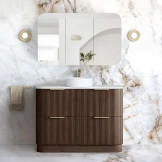 A Havana Fluted 1200mm Sable Walnut Floorstanding Curve Vanity HAF1200SW