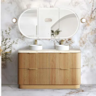 A Havana Fluted 1500mm Woodland Oak Floorstanding Curve Vanity