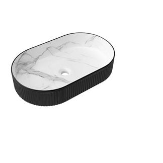5635BWCAR Kensington Oval 560x350x120 Matte Black & Matte White Carrara Basin