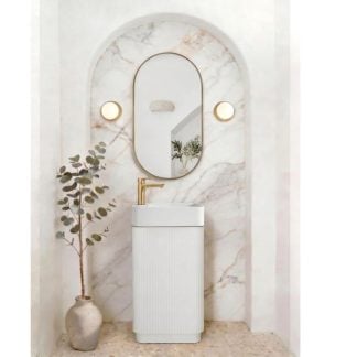 Maxi Space Saver Matte White Curved Floor Standing Vanity SPF450MW NSW: In Stock